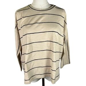 Lou & Grey‎ Striped 3/4 Sleeve Top Womens XS Barely Beige Top Relaxed New